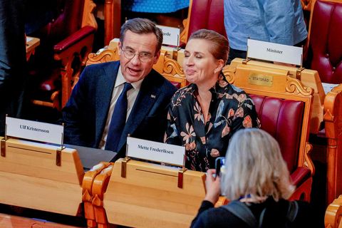 Ulf Kristersson forsætisráðherra Svíþjóðar og Mette Frederiksen forsætisráðherra Danmerkur.
