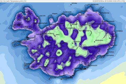 It could be down to minus 26 degrees on New Year's Day according to the forecast of the Icelandic Met Office.