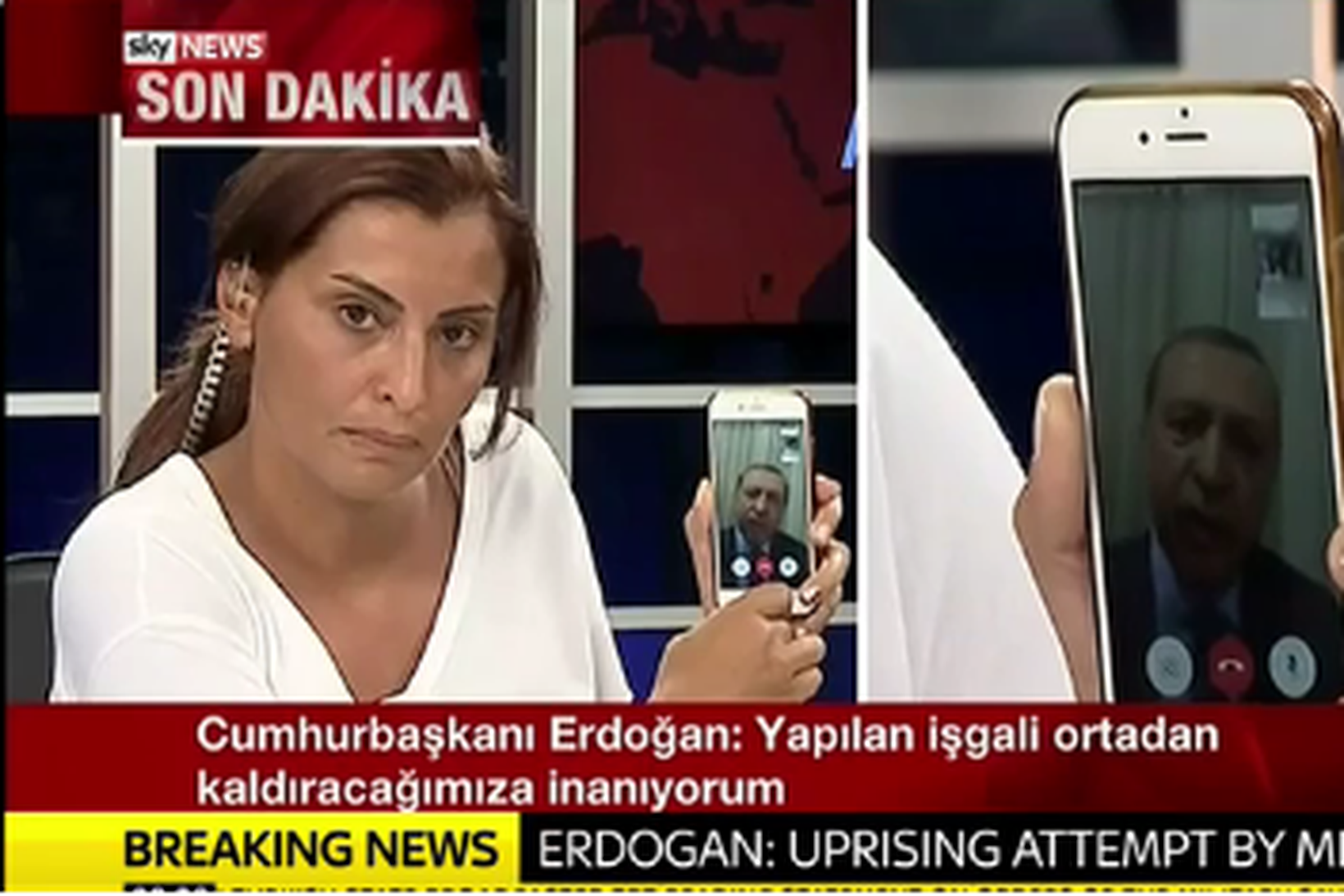 Erdogan ræddi við fréttakonuna í gegnum Skype á síma.