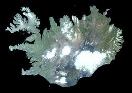 Satellite image of Iceland. Bárðarbunga is a part of Vatnajökull, the large glacier in the …