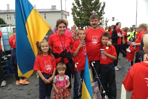 Lyubomyra and her family in 2014, taking part in the Reykjavík Marathon.