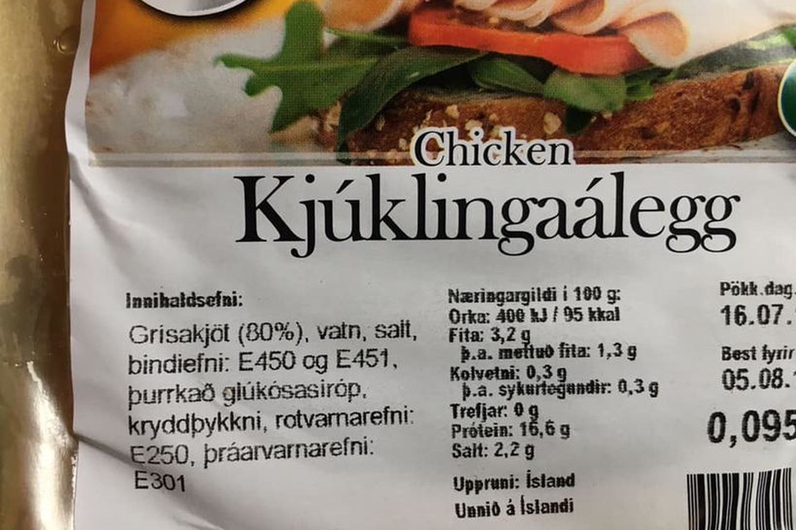 Hinar villandi kjúklingaáleggsumbúðir.