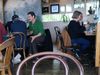 Pedro Pascal with a group of good friends at Kaffi Vest.