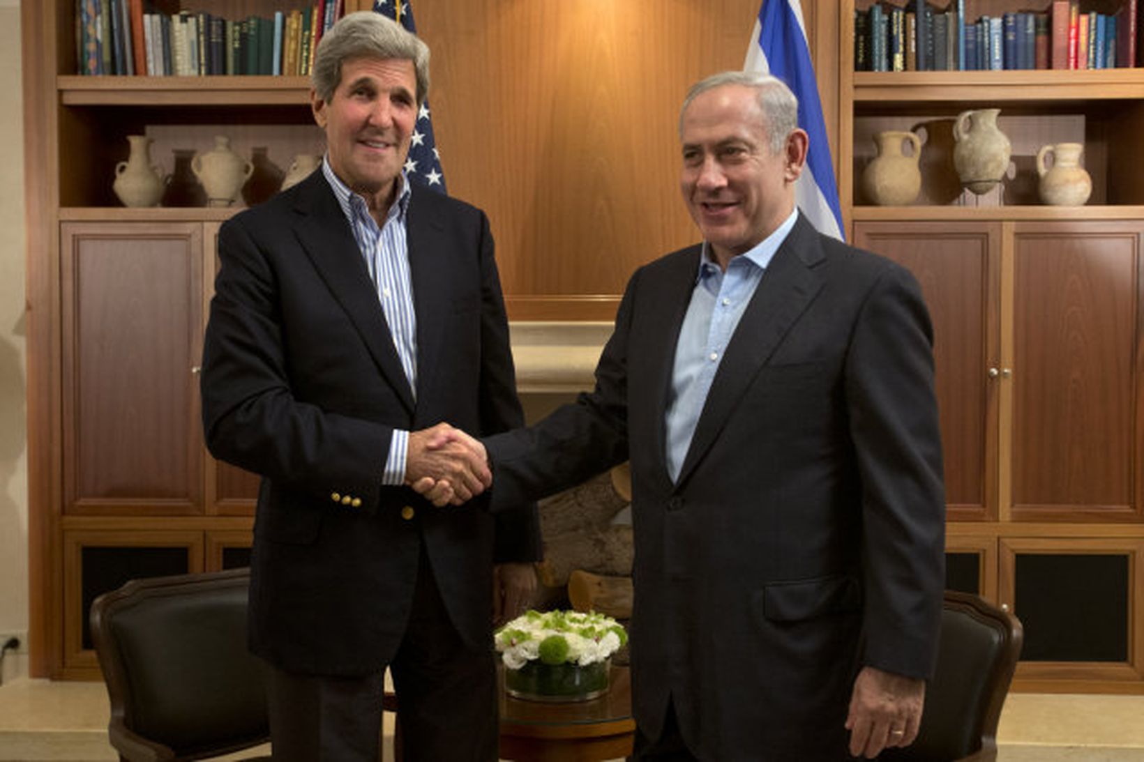 John Kerry, utanríkisráðherra Bandaríkjanna, og Benjamin Netanyahu, forsætisráðherra Ísraels.