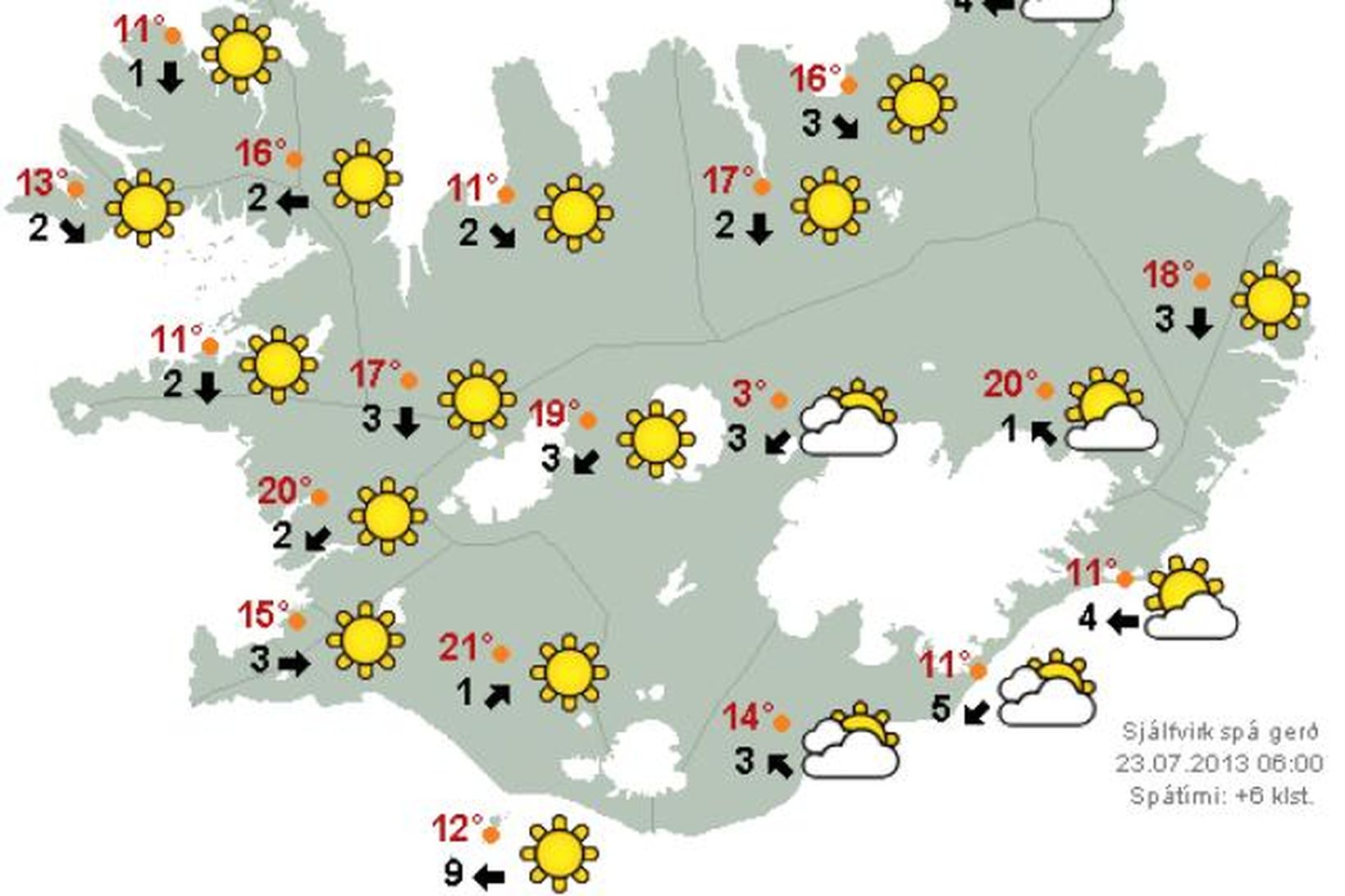 Svona er veðurspáin fyrir hádegið í dag.