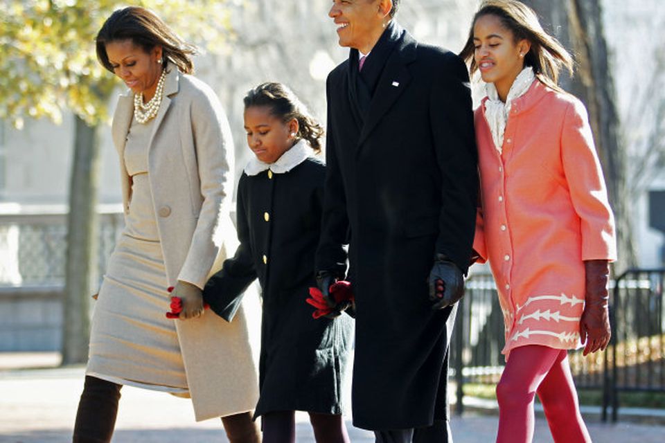 Forsetahjónin Barack og Michelle Obama, ásamt dætrunum Söshu og Maliu.