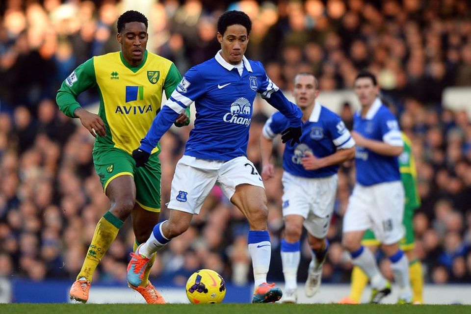 Steven Pienaar í baráttu við Leroy Fer í viðureign Everton og Norwich.