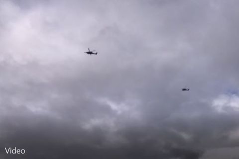 American transport helicopters, hovering over Mosfellsbær yesterday.
