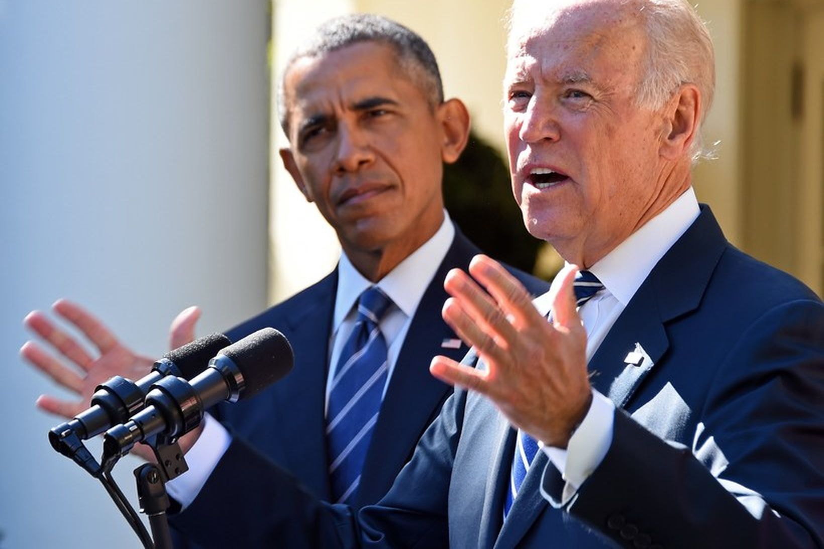 Barack Obama, fyrrverandi forseti Bandaríkjanna, og Joe Biden, fyrrverandi varaforseti …