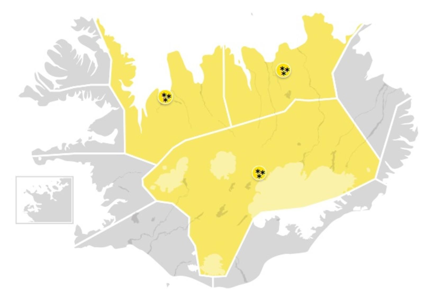 Gul viðvörun tekur gildi í kvöld.