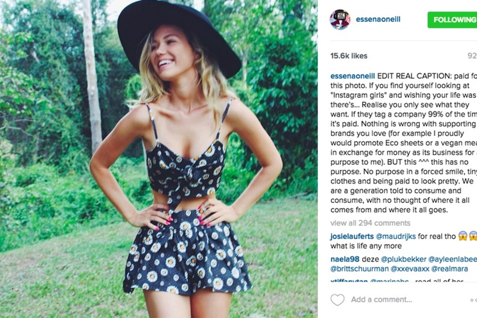Essena O'Neill stillir sér upp fyrir Instagram.