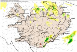 Úrkomuspá Veðurstofu Íslands klukkan 12 á hádegi.