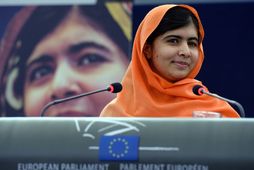 Pakistanska stúlkan Malala Yousafzai í nóvember síðastliðnum er hún ávarpaði Evrópuþingið.