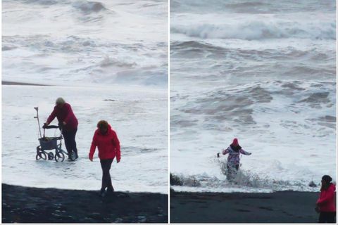 Carlos Mondragón Galera took these picture of tourists at Reynisfjara Black Beach yesterday.