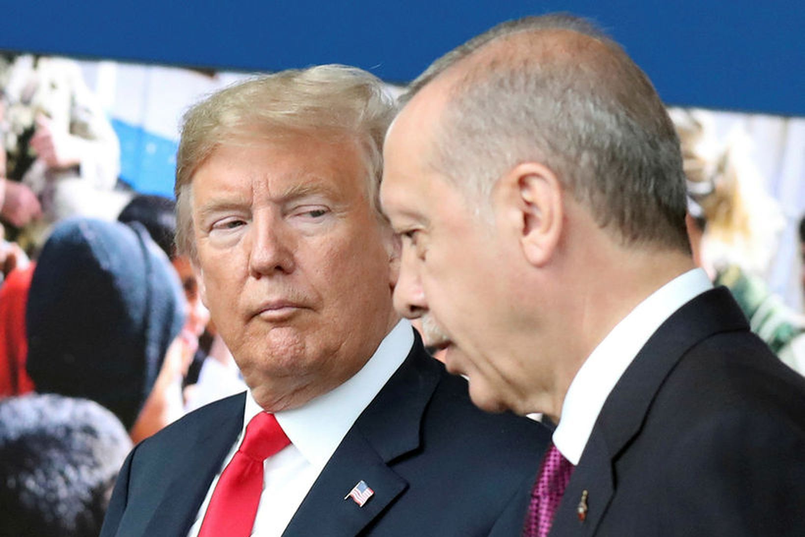 Donald Trump og Recep Tayyip Erdogan á fundi NATO í …