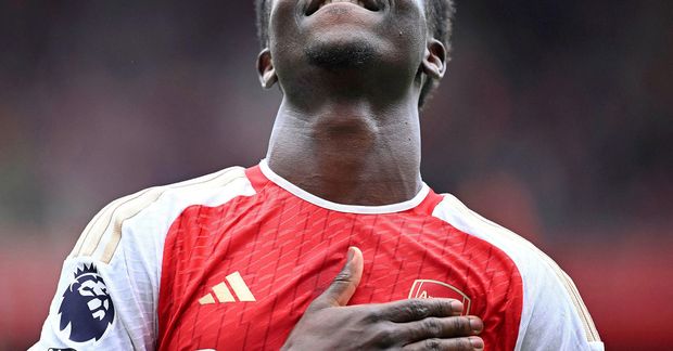 Bukayo Saka gæti misst af leiknum gegn Manchester United.