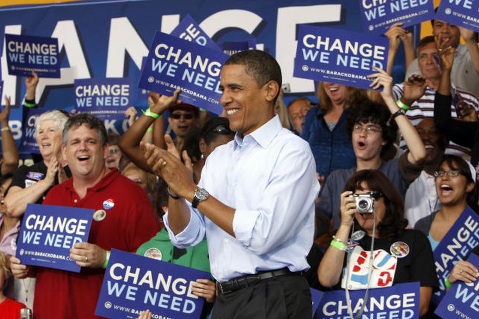 Barack Obama, á kosningafundi í Manchester, N.H. í gær