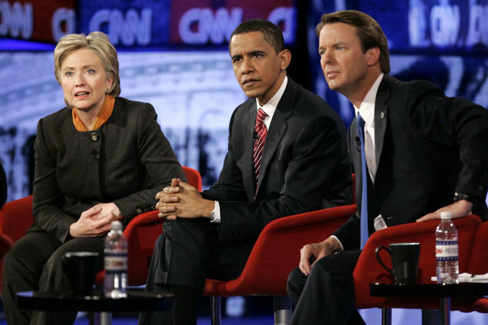 Hillary Clinton, Barack Obama og John Edwards.