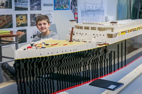 Brynjar Karl Birgisson next to his masterpiece- the Lego Titanic.