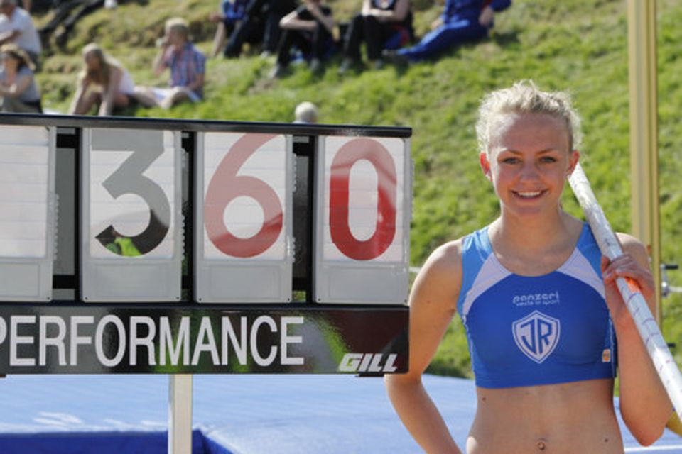 Hulda Þorsteinsdóttir úr ÍBR stökk 3,60 m í stangarstökki sem er landsmótsmet.