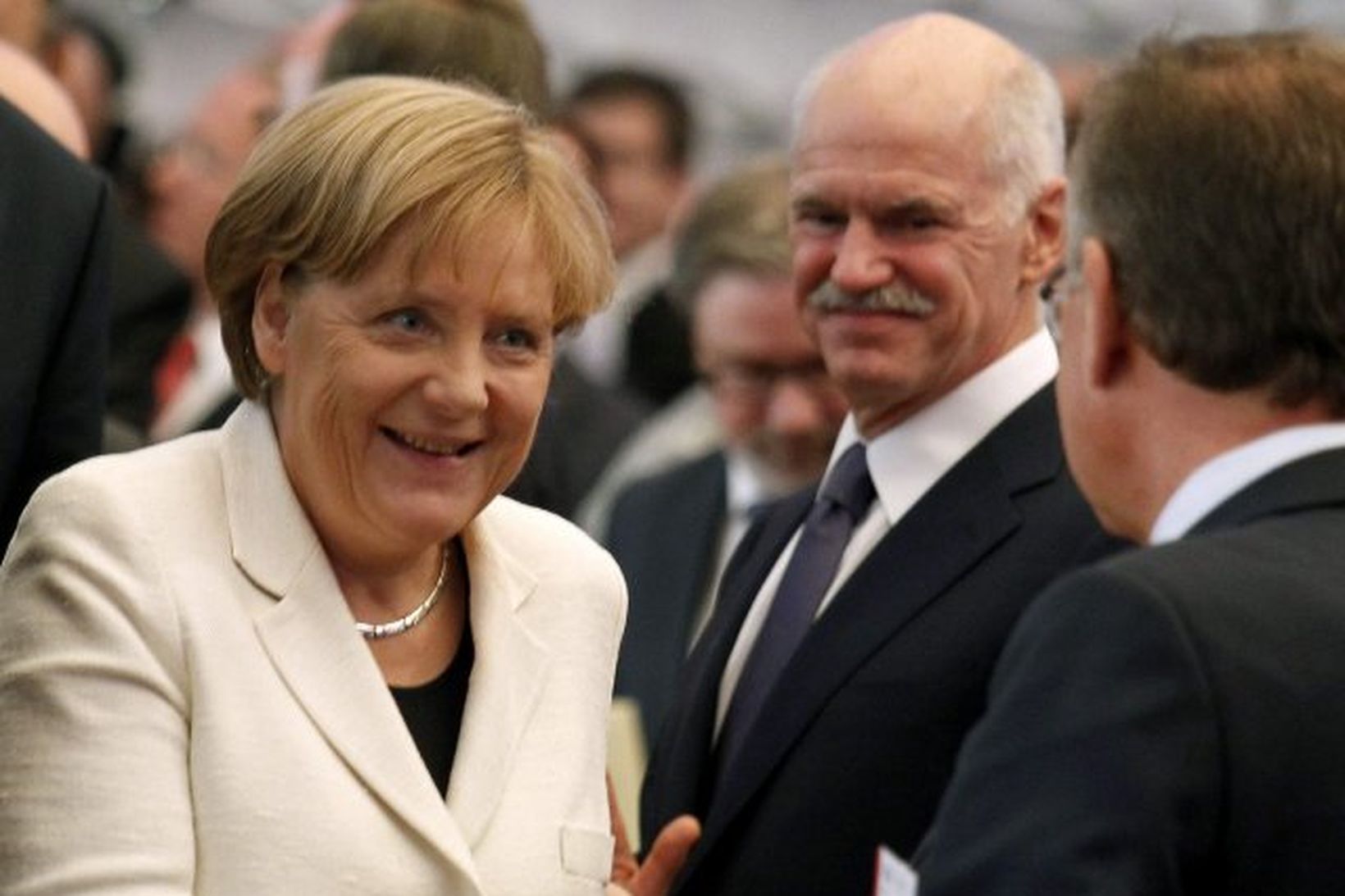 Angela Merkel kanslari Þýskalands og George Papandreou forsætisráðherra Grikklands.