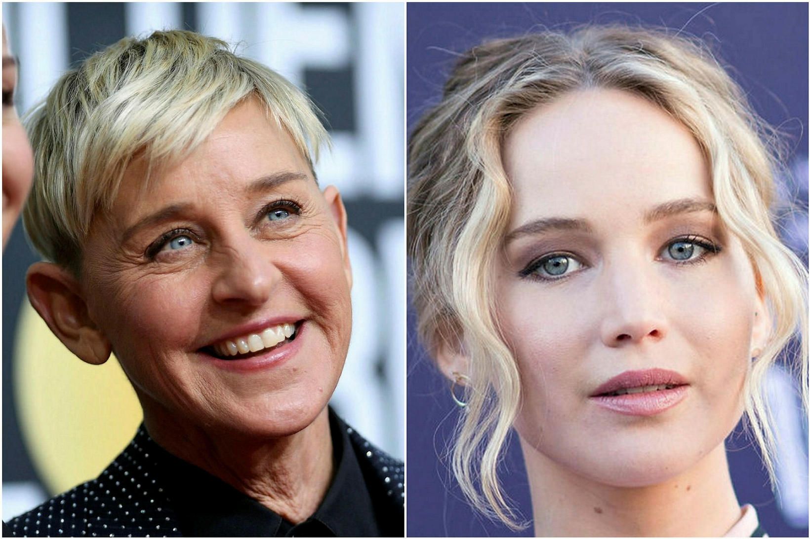 Ellen DeGeneres og Jennifer Lawrence.