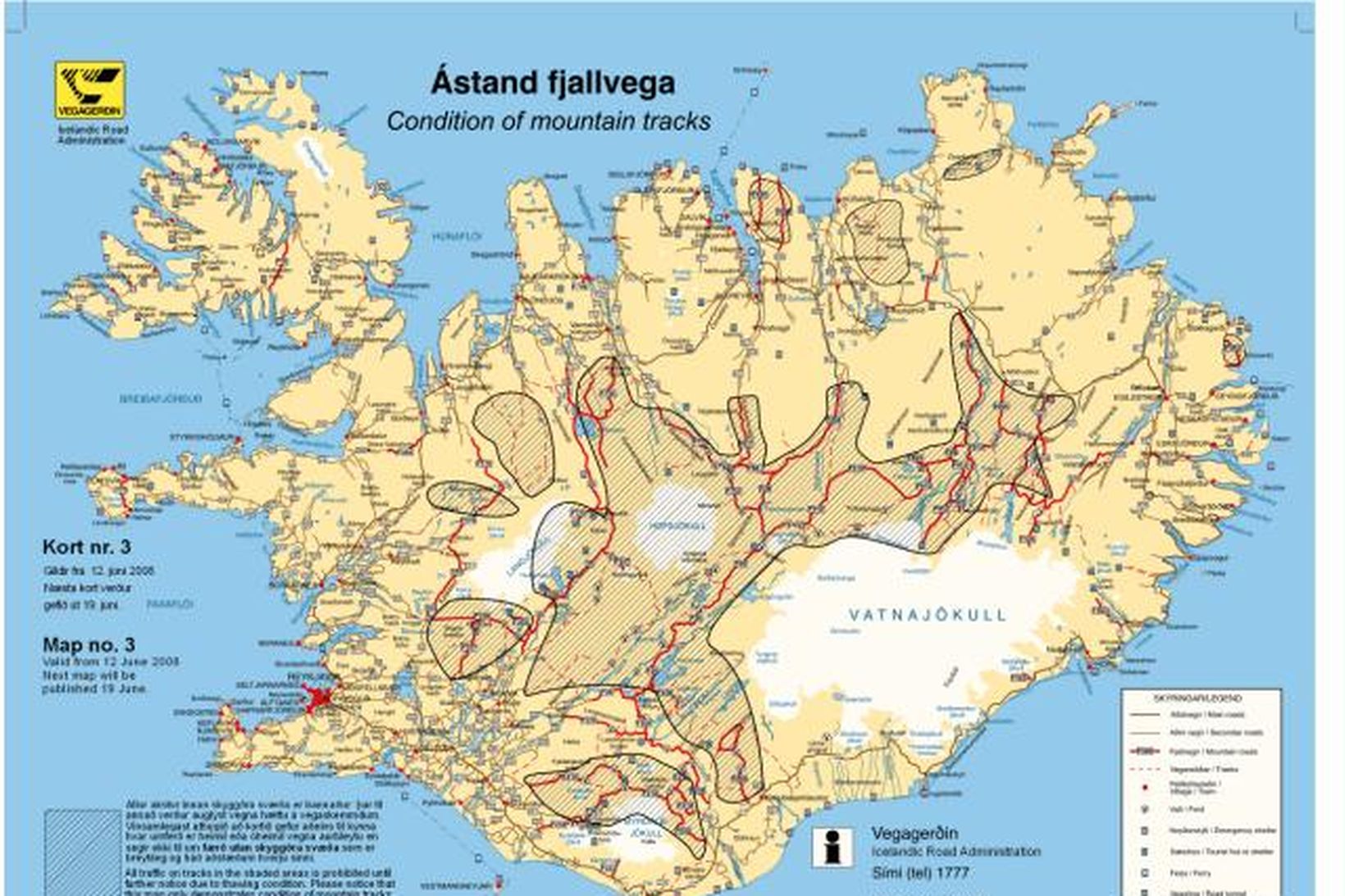 Hálendiskort af vef Vegagerðarinnar