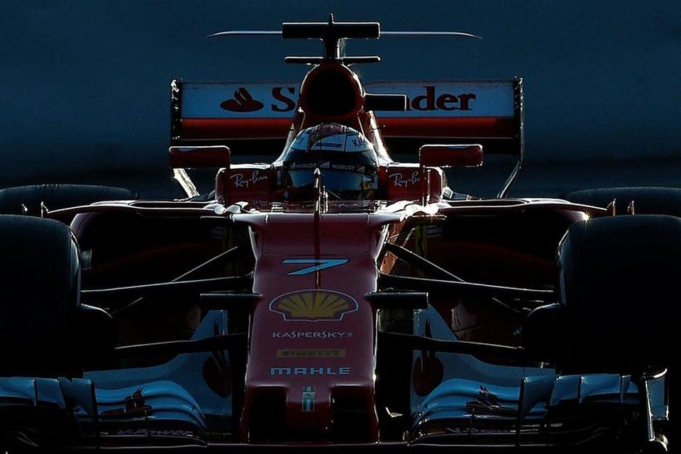 Kimi Räikkönen hjá Ferrari á ferð í Barcelona í dag. Hann hefur látið mjög til …