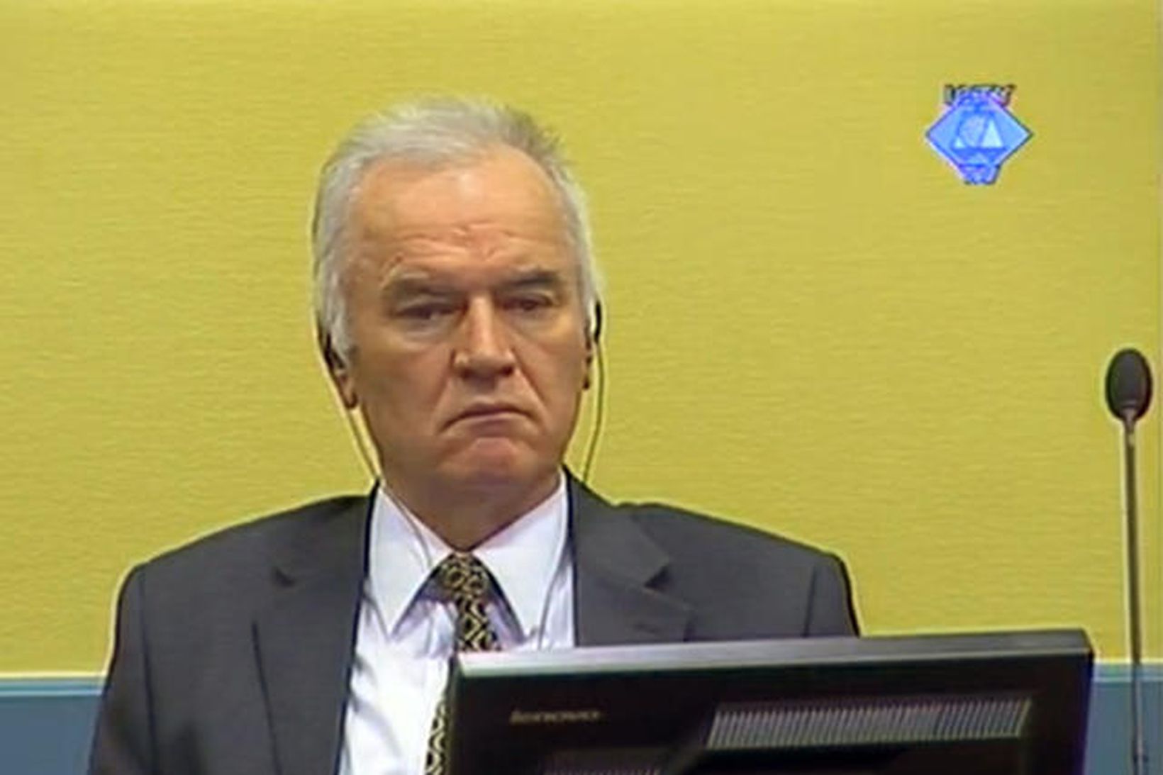 Ratko Mladic, fyrrverandi hershöfðingi í her Bosníumanna, við réttarhöldin.