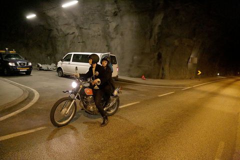 The motorbike in Hvalfjörður tunnel.