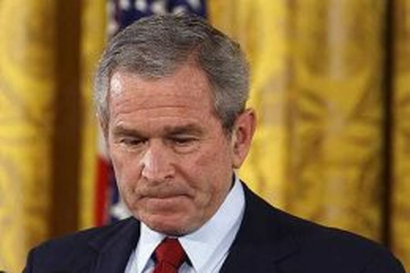 George W. Bush á blaðamannafundi í dag.
