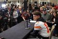 Áhugi Það var þröng á þingi þegar Patrick Mahomes ræddi við fréttamenn fyrir Ofurskálarleikinn á Marriott-hótelinu í New Orleans.