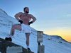 Gummi Emil does not let cold weather stop him from working out outdoors. Here he is at the top of Esja "cold training" in his shorts.