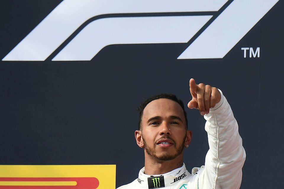 Lewis Hamilton fagnar sigri í franska kappakstrinum um nýliðna helgi, í Paul Ricard brautinni við …