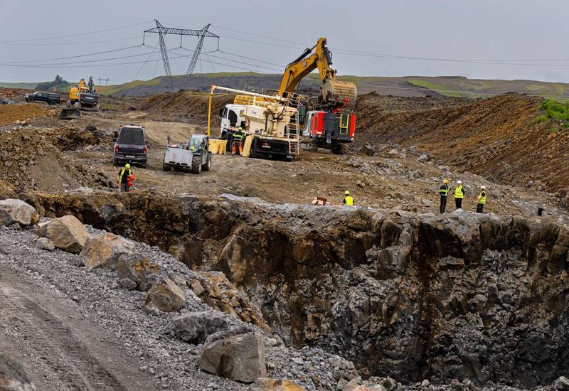 Work underway on construction of a diversion channel for the Hvammsvirkjun power plant.