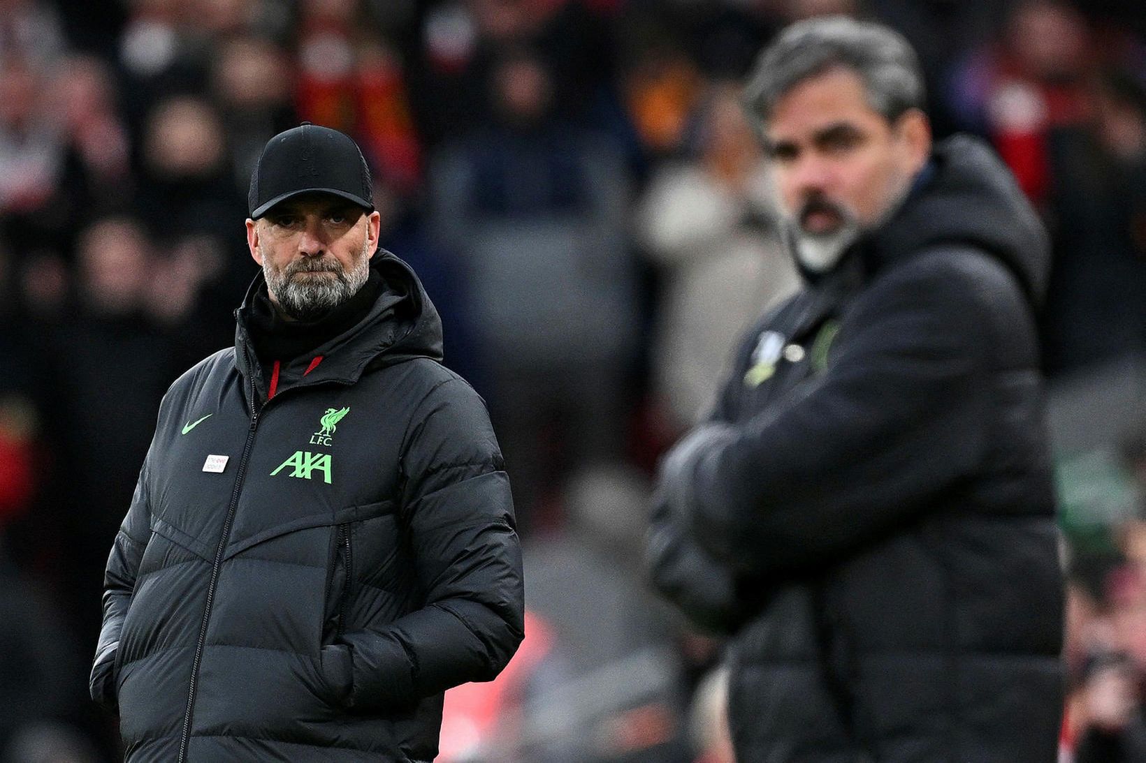 Stjórarnir Jürgen Klopp og David Wagner á hliðarlínunni.