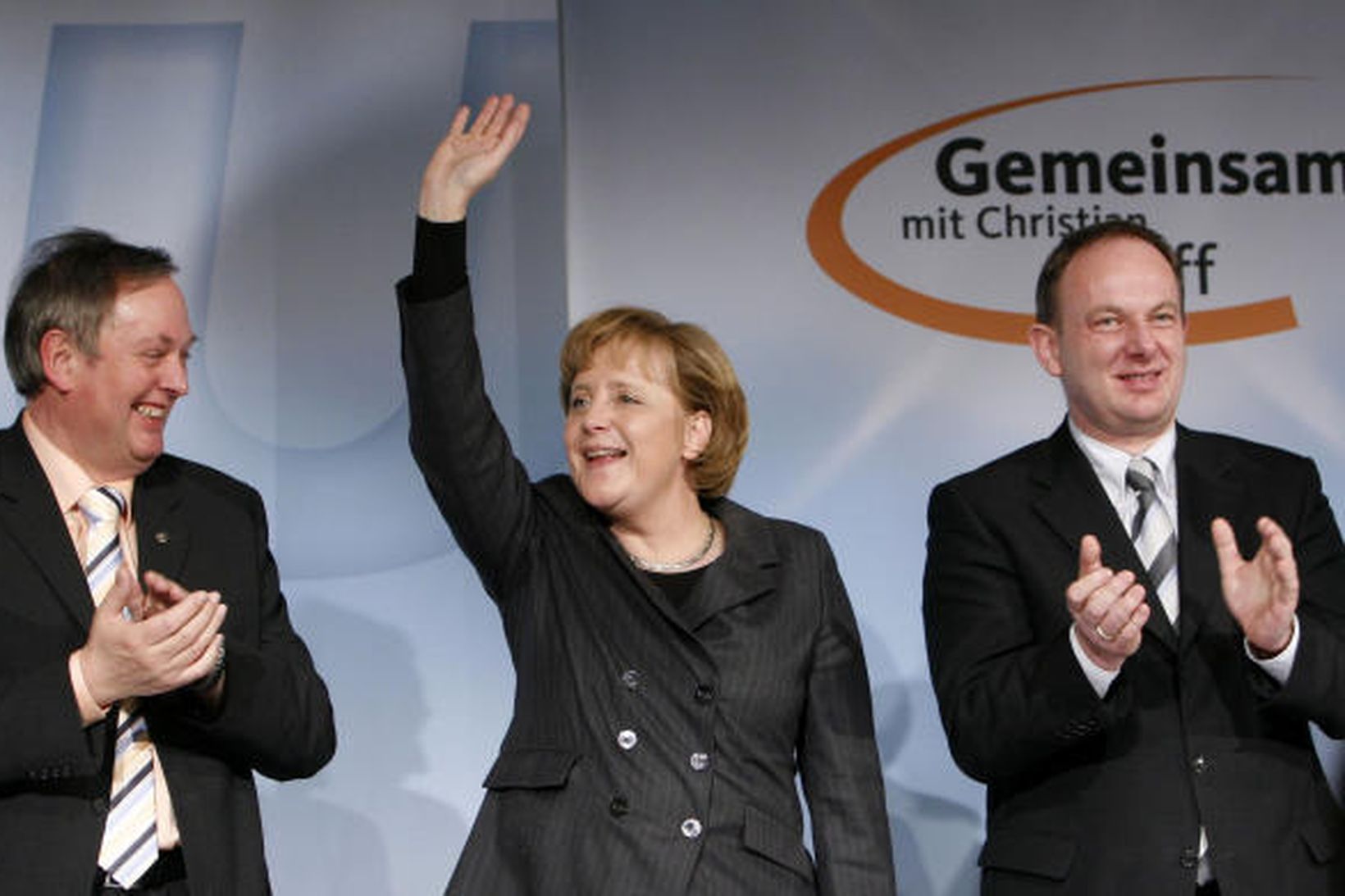 Angela Merkel, kanslari Þýsskalands á kosningfundi í Cloppenburg í norðurhluta …