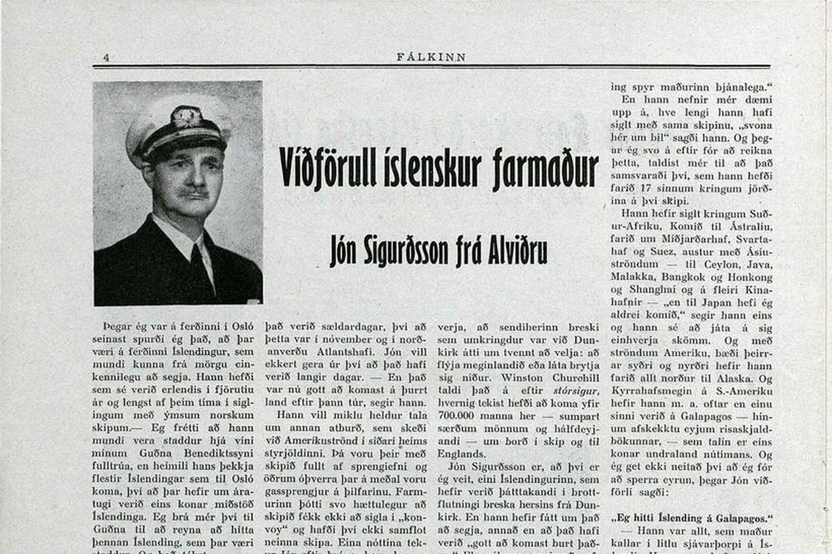 Viðtalið við Jón Sigurðsson frá Alviðru í Fálkanum 1950.