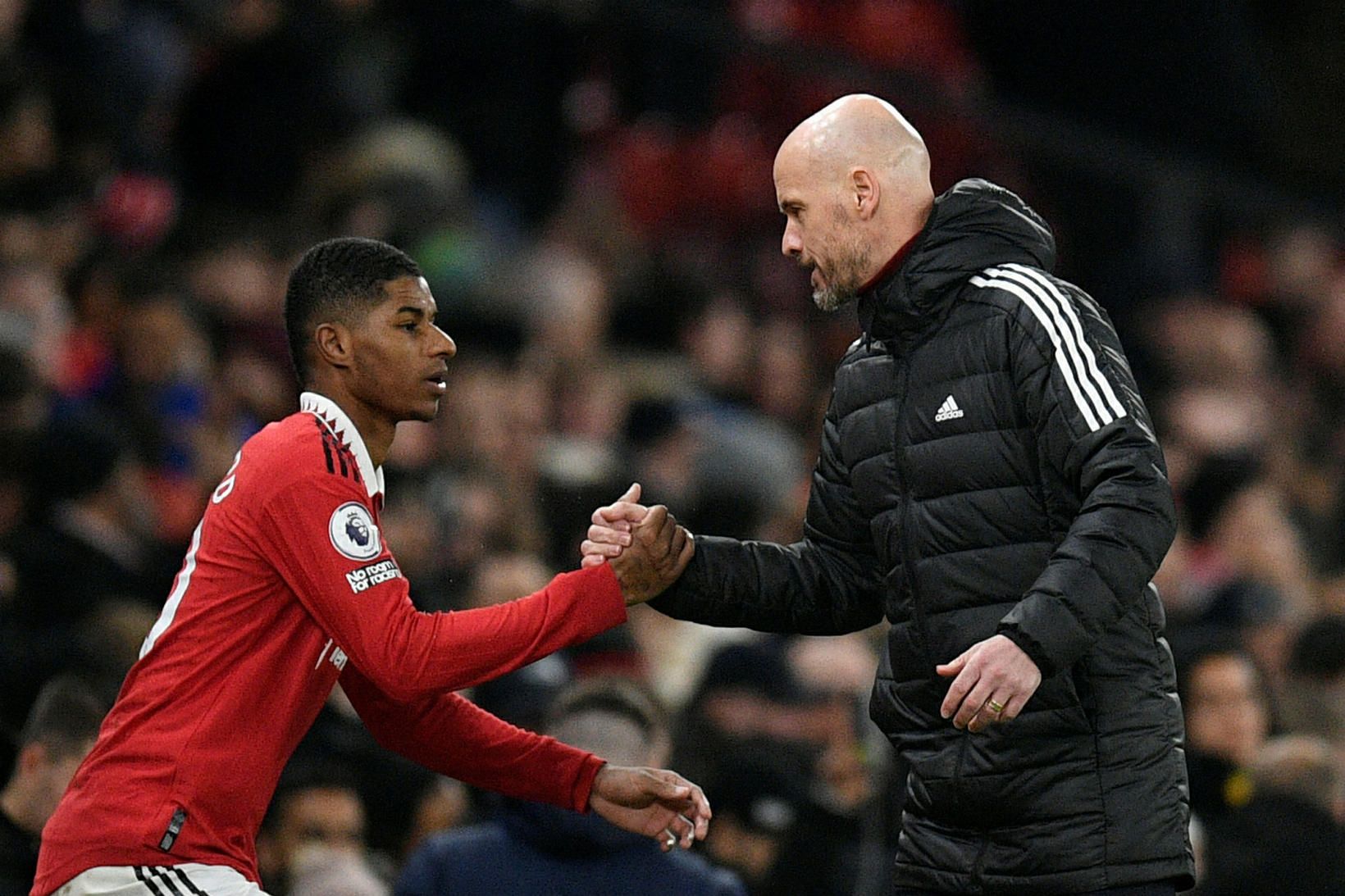 Marcus Rashford og Erik ten Hag.