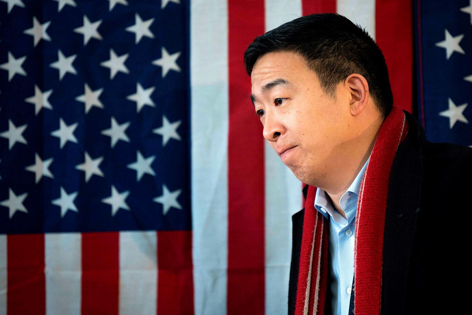 Andrew Yang í kappræðum í Iowa fyrir forvalið í fyrra.