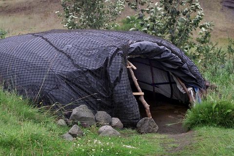 The sweat lodge in Elliðaárdalur. The practive begins by rituals connecting you with the four directions and mother nature. Stones are heated on a fire and brought into the tent where water is poured on them systematically.