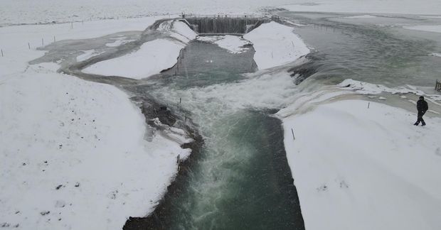 Vatn hefur runnið uppúr árfarveginum og ofan í Flóaveituskurðinn.