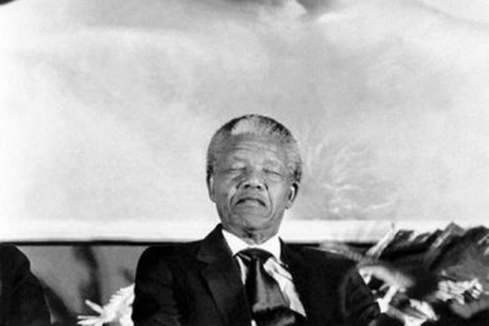 Nelson Mandela í opinberri heimsókn á Indlandi árið 1990.