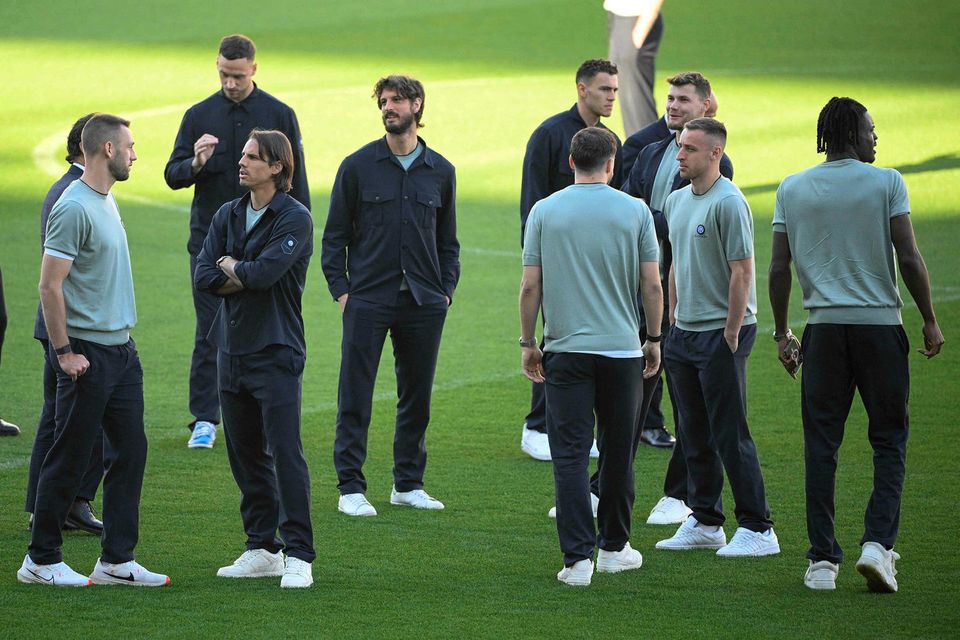 Leikmenn Inter skoða Ólympíuleikvanginn í Barcelona fyrir leik kvöldsins.