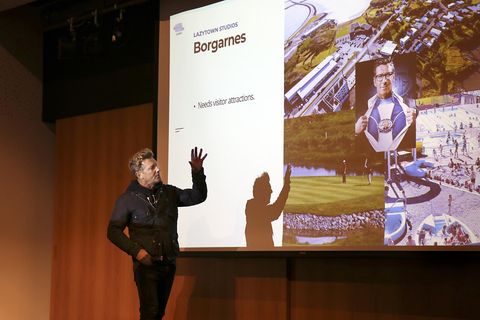 Magnús Scheving introduces the plans in Borgarnes yesterday.