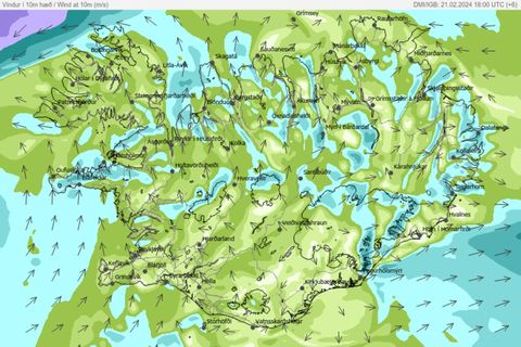 Wind forecast around midnight tonight.