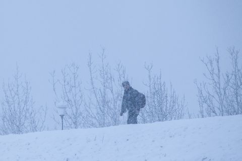 Strong winds and snowfall are expected in south-west Iceland this evening and through the night.