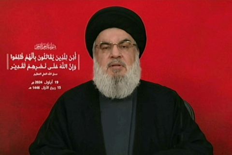 Hass­an Nasrallah, leiðtogi His­bollah-sam­tak­anna.