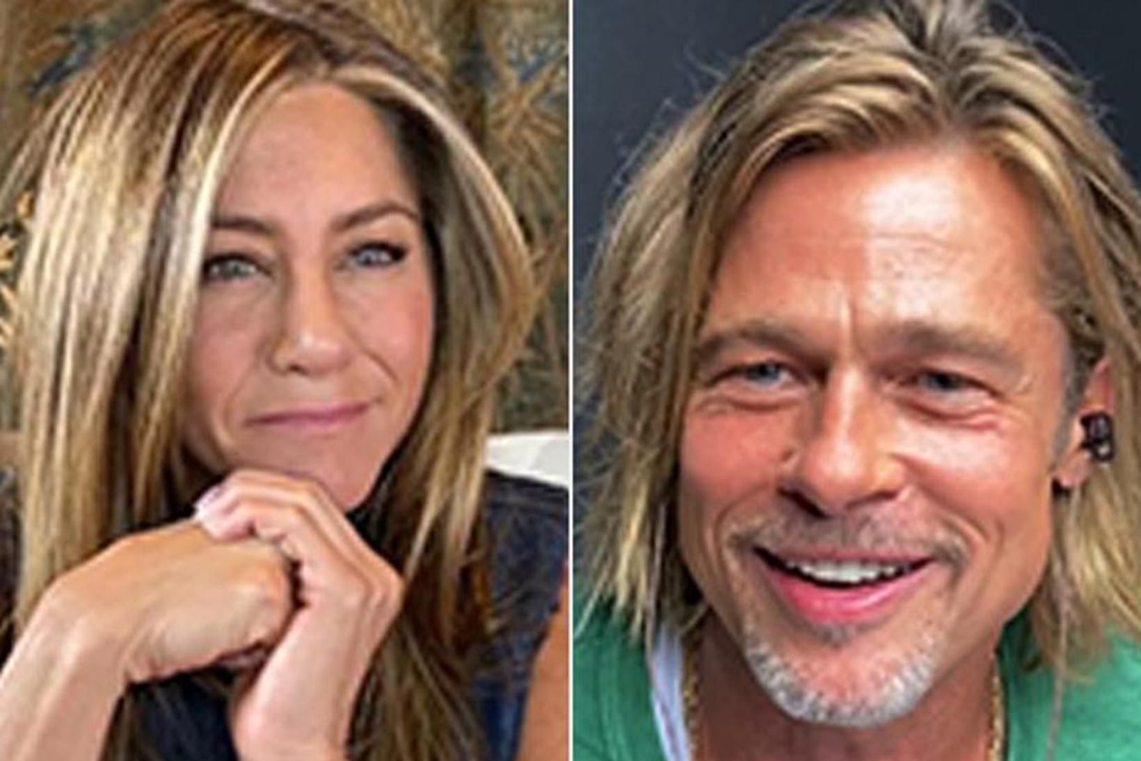 Jennifer Aniston og Brad Pitt í auglýsingunni fyrir samlesturinn.