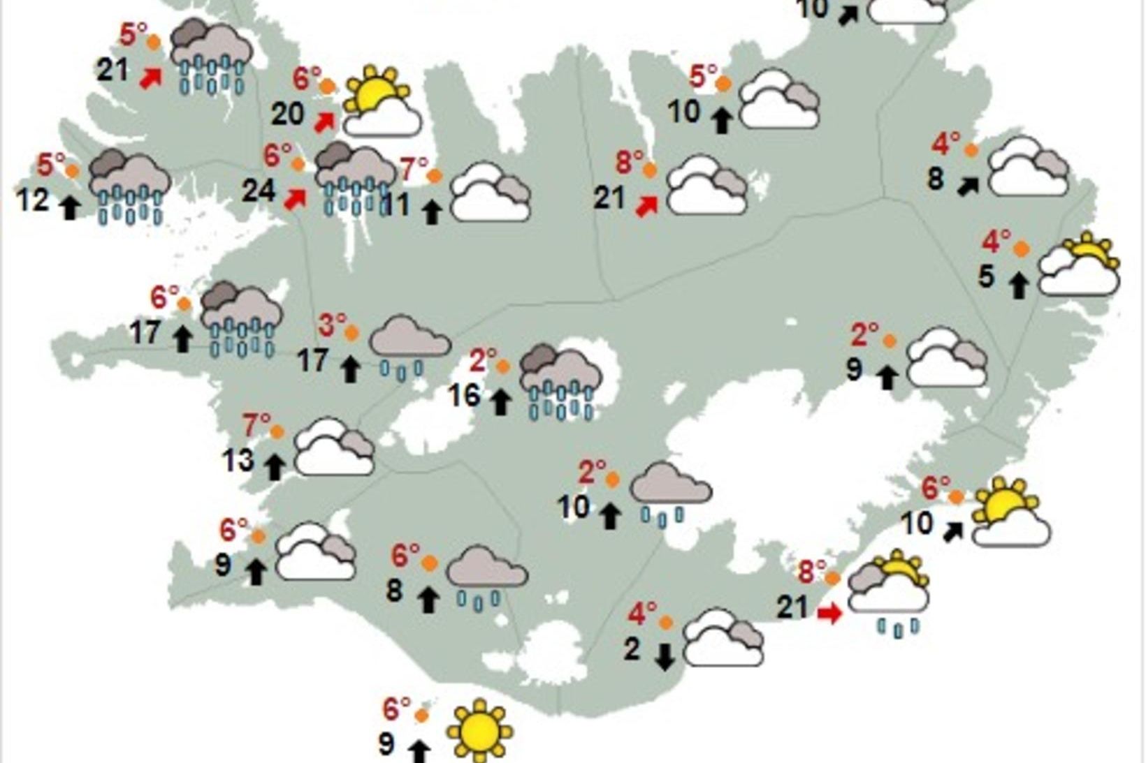 Hitatölur klukkan 8 í morgun.